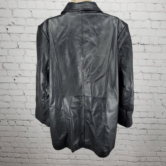Preston & York Black Genuine Leather Buttoned Pockets Jacket Size Medium M - Picture 2 of 16